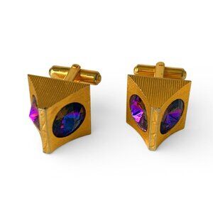 Vintage Cufflinks Retro Cuff Links MCM Mid Century Modern Rivoli Rhinestones Blu